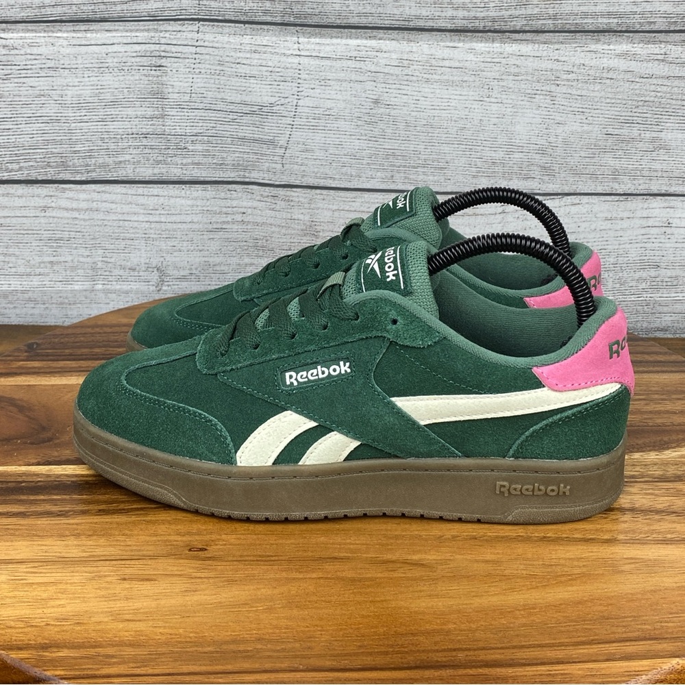 Reebok Smash Edge Forest Green Suede Pink Accent Retro Sneaker Women’s Size 7.5